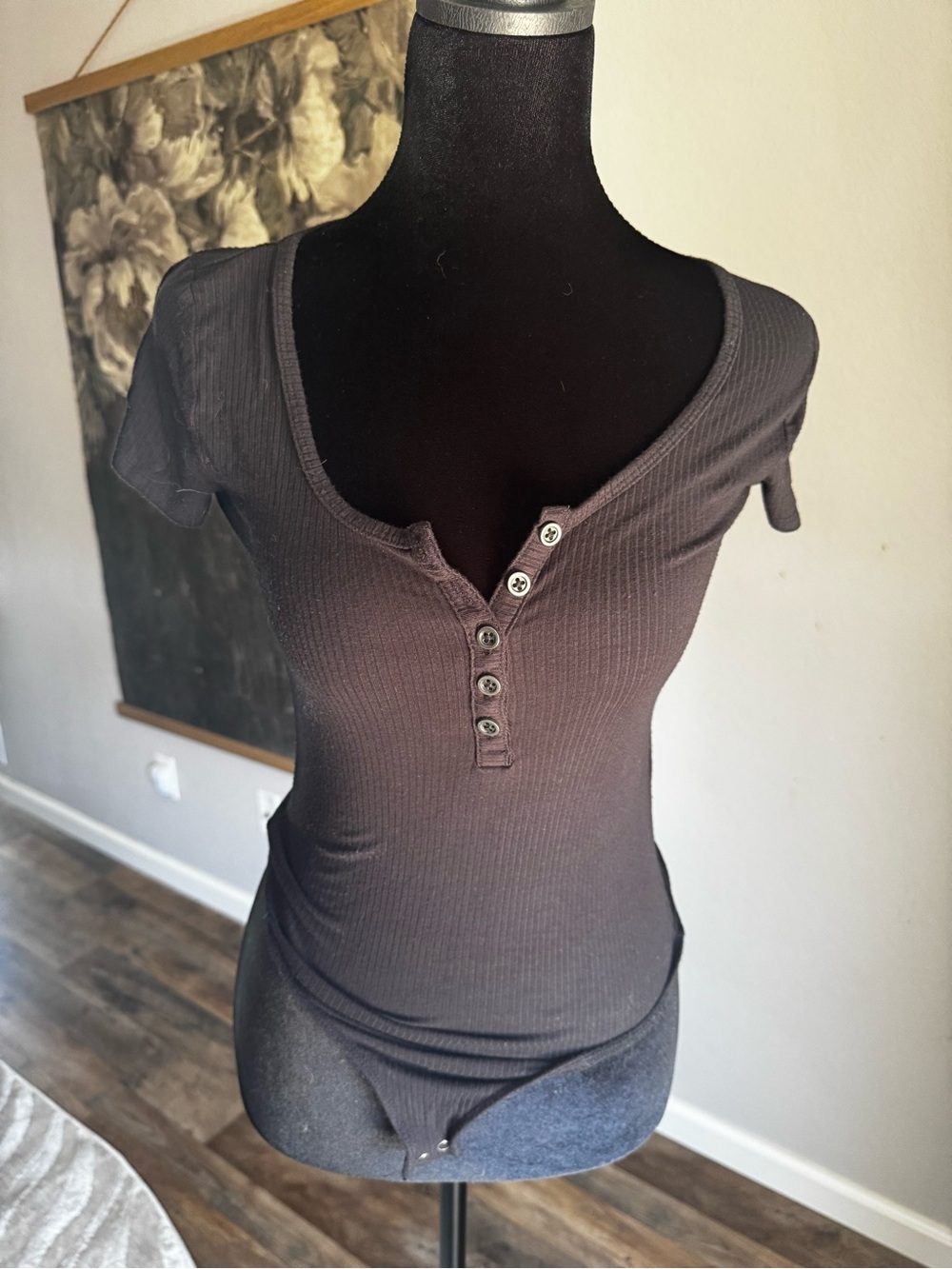 Hollister Ribbed Scoop Henley Bodysuit - Brown